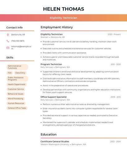 Eligibility Technician Resume