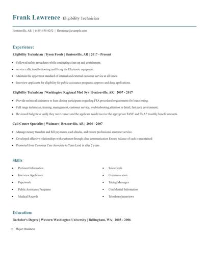 Eligibility Technician Resume