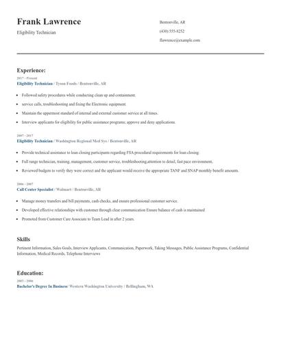 Eligibility Technician Resume