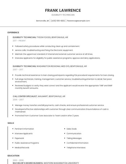 Eligibility Technician Resume