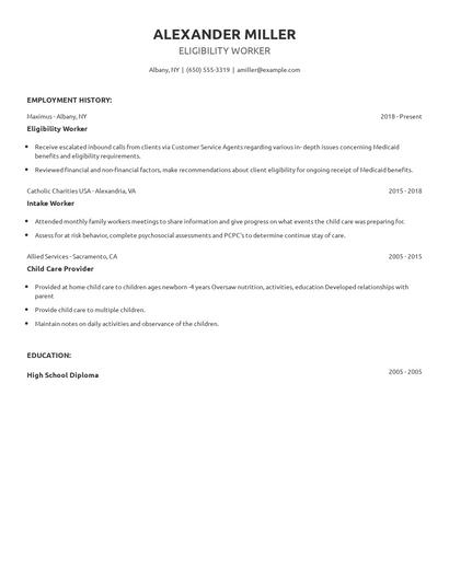 Eligibility Worker Resume