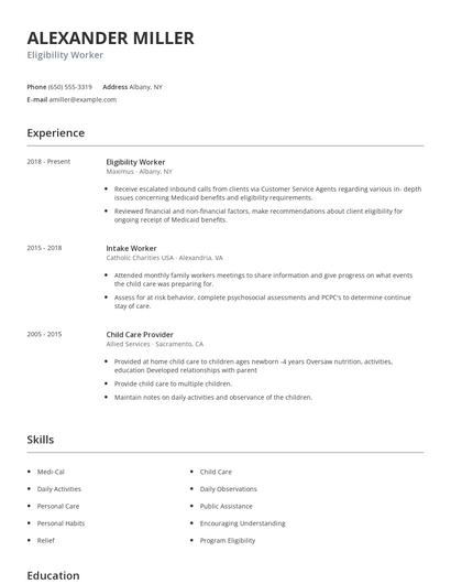 Eligibility Worker Resume