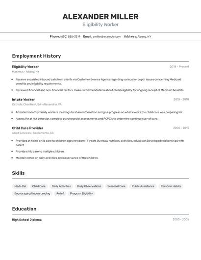 Eligibility Worker Resume