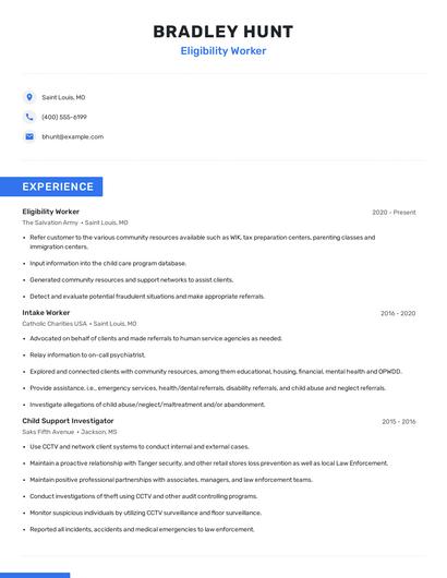 Eligibility Worker Resume