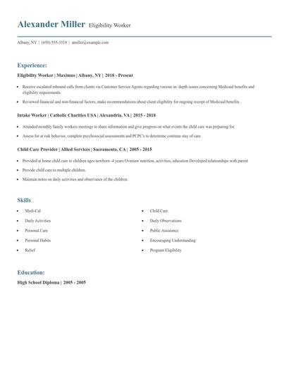 Eligibility Worker Resume
