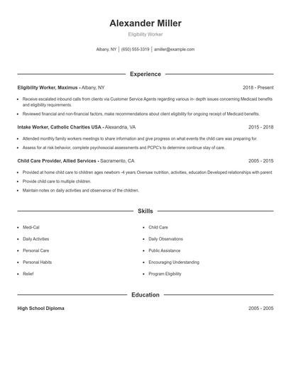 Eligibility Worker Resume