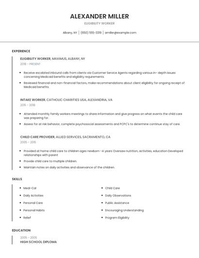 Eligibility Worker Resume