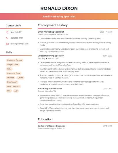 Email Marketing Specialist Resume