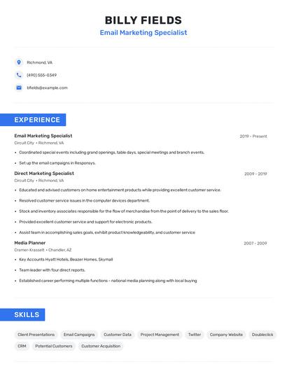 Email Marketing Specialist Resume