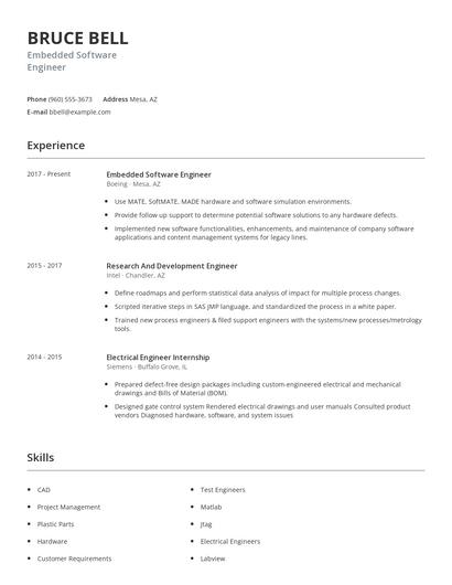 Embedded Software Engineer Resume