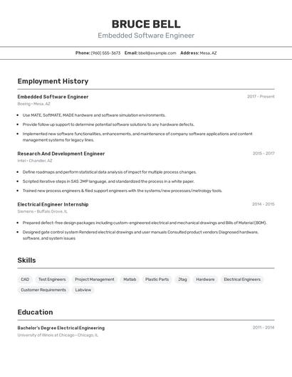 Embedded Software Engineer Resume