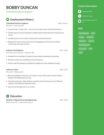 Embedded Software Engineer Resume