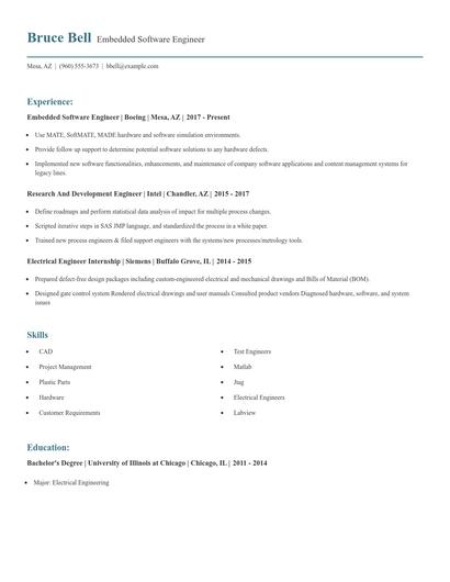Embedded Software Engineer Resume