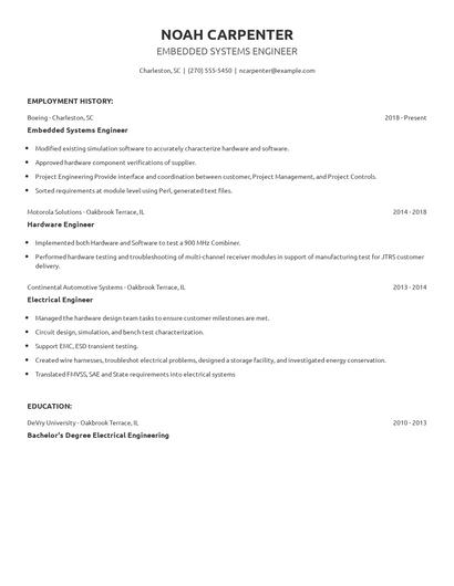 Embedded Systems Engineer Resume