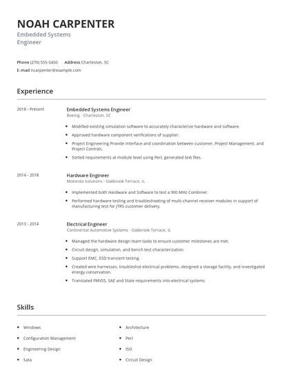 Embedded Systems Engineer Resume