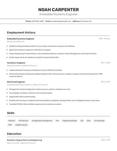 Embedded Systems Engineer Resume