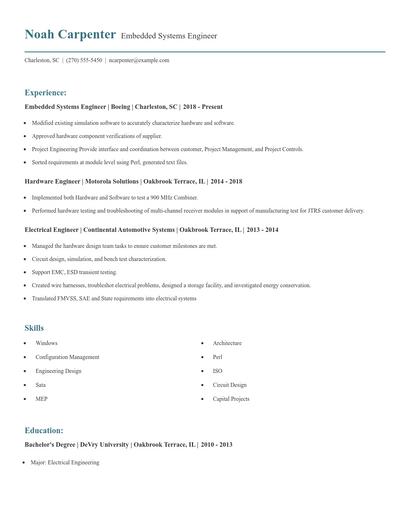Embedded Systems Engineer Resume