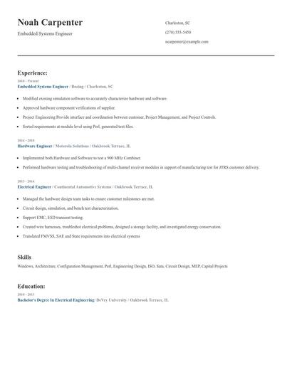 Embedded Systems Engineer Resume