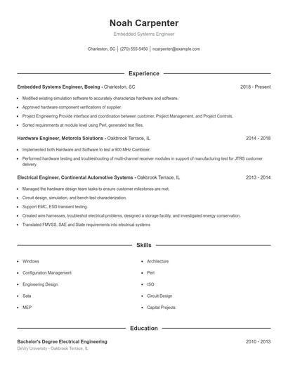 Embedded Systems Engineer Resume