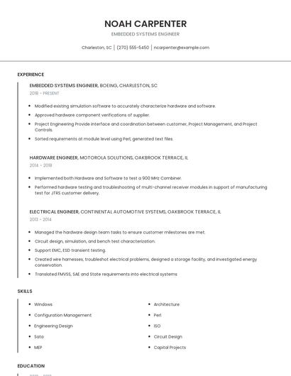 Embedded Systems Engineer Resume