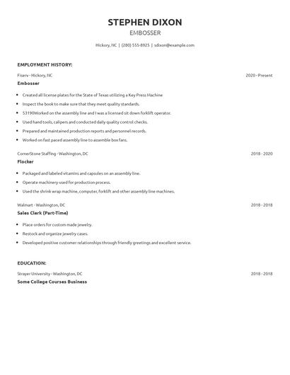 Embosser Resume