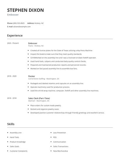 Embosser Resume