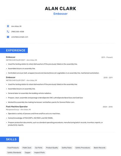 Embosser Resume