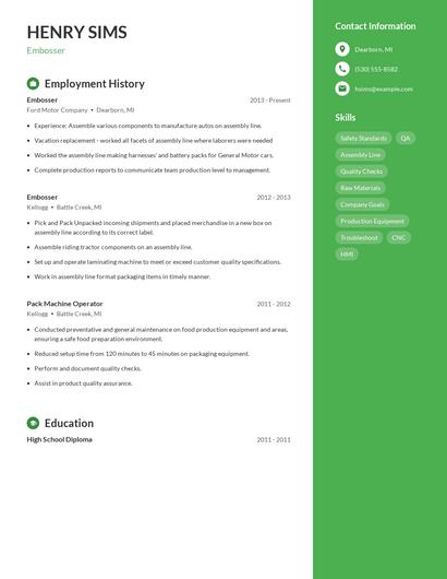 Embosser Resume