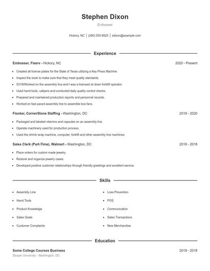 Embosser Resume