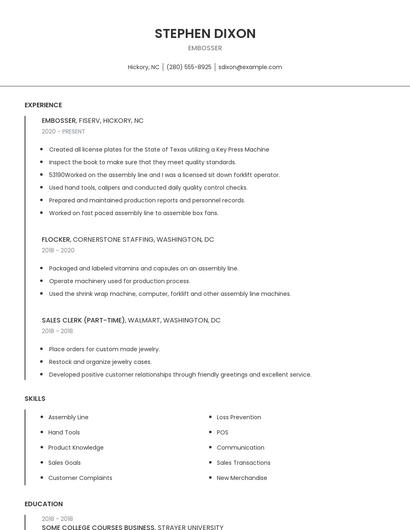 Embosser Resume