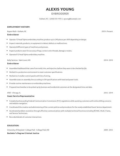 Embroiderer Resume