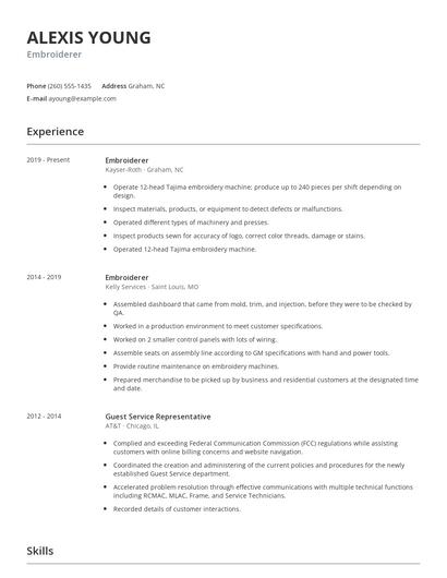 Embroiderer Resume