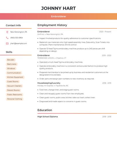 Embroiderer Resume