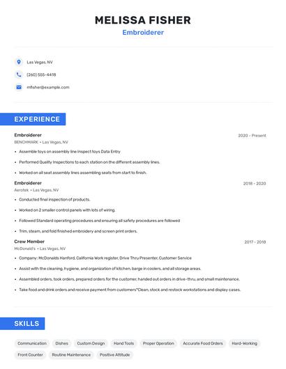 Embroiderer Resume