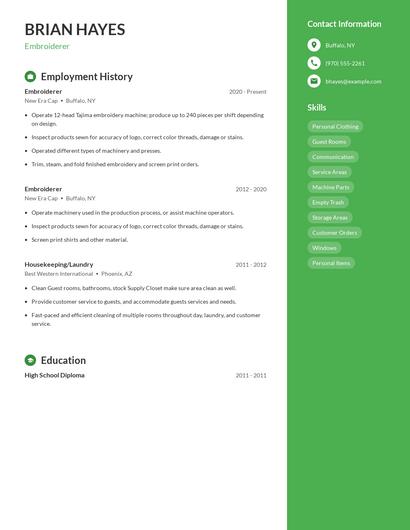Embroiderer Resume