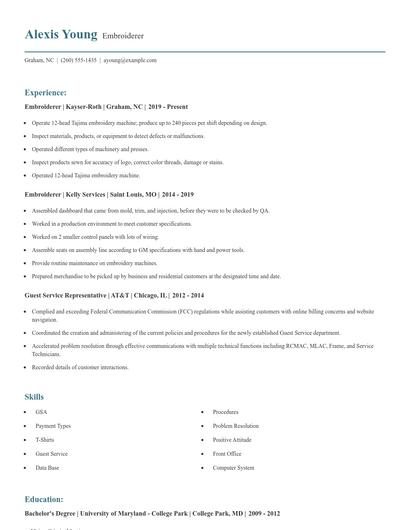 Embroiderer Resume