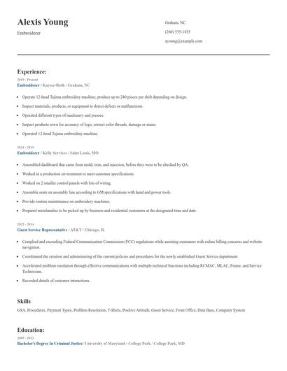 Embroiderer Resume