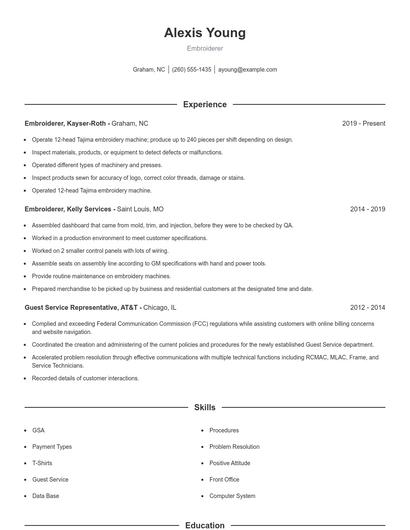 Embroiderer Resume