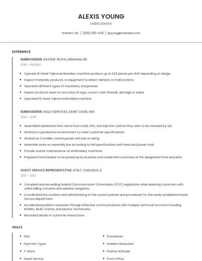 Embroiderer Resume