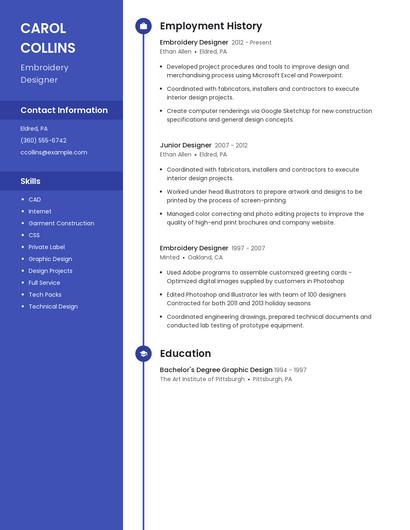 Embroidery Designer Resume