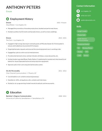 Emcee Resume