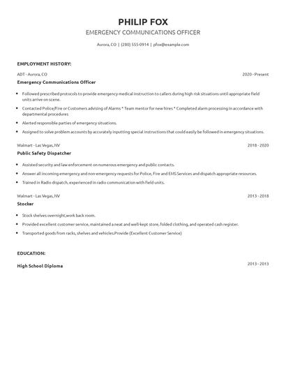 Emergency Communications Officer Resume
