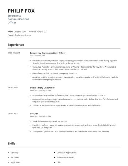Emergency Communications Officer Resume