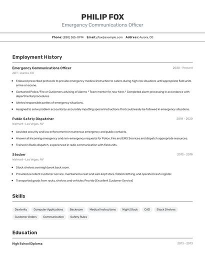 Emergency Communications Officer Resume