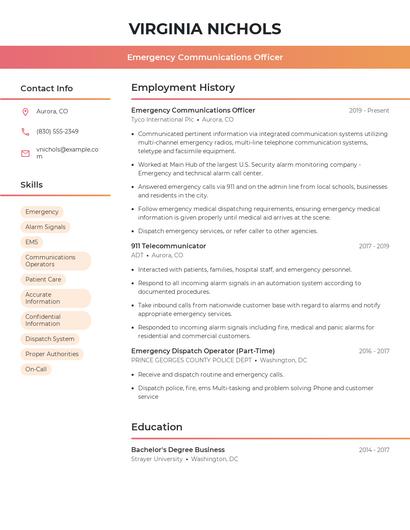 Emergency Communications Officer Resume