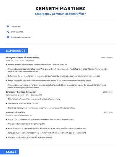 Emergency Communications Officer Resume