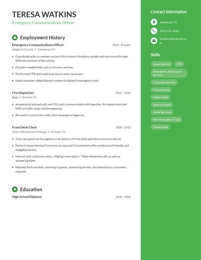 Emergency Communications Officer Resume