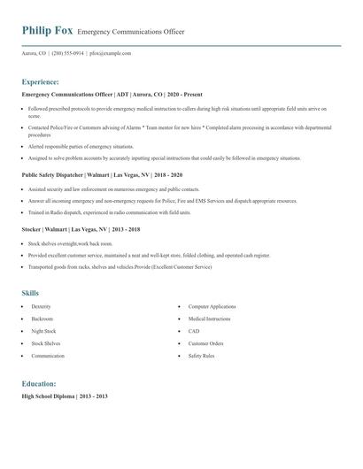 Emergency Communications Officer Resume