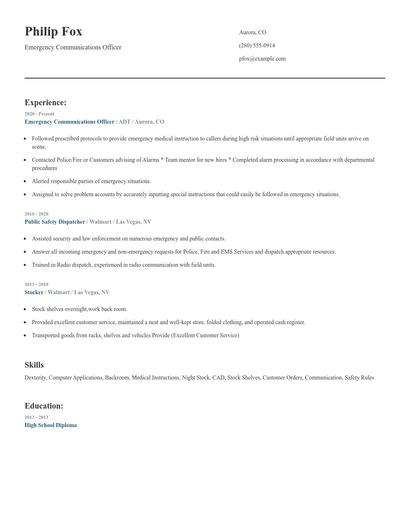 Emergency Communications Officer Resume