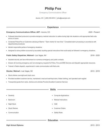 Emergency Communications Officer Resume